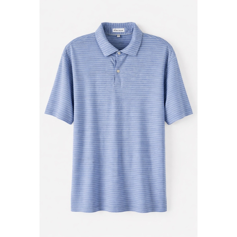 Peter Millar XL Blue Striped Short Sleeve Polo Shirt Tencel Blend Golf Casual